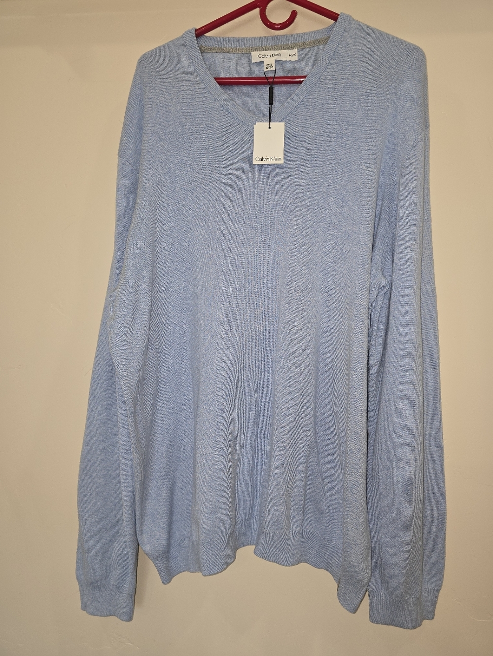 NWT CALVIN KLEIN Mens V-Neck Sweater XXL Blue (Pale Persian) Cotton Modal Preppy
